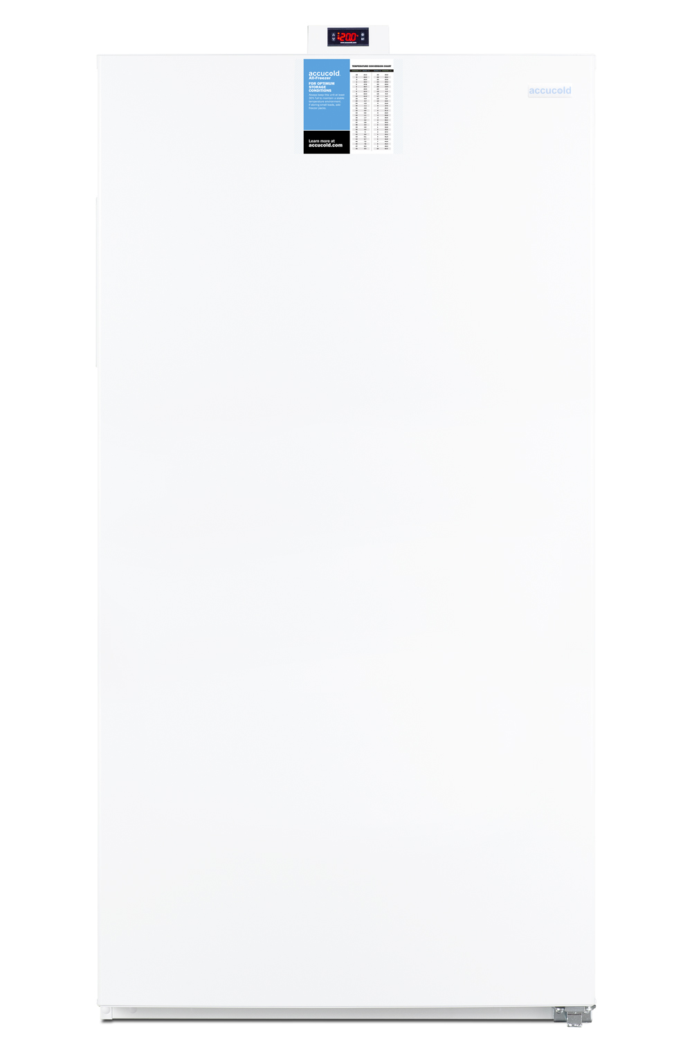 Upright frost-free freezer with factory-installed icemaker for general purpose storage with digital controls and white exterior finish